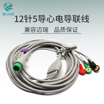 兼容邁瑞T5 T6 T8 IPM UMEC監(jiān)護(hù)儀12針5導(dǎo)一體按扣式心電導(dǎo)聯(lián)線